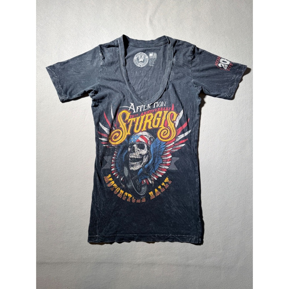 Affliction Sturgis 75th Anniversary Motorcycle Rally T-Shirt Women XS  V-Neck